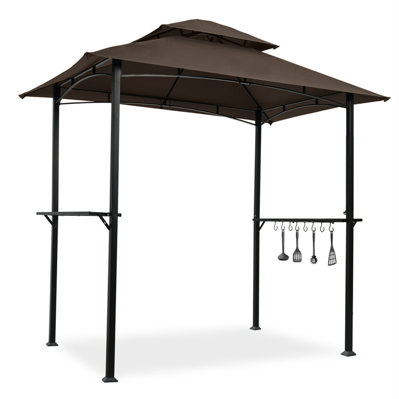 Kentay 7' Ft. W x 4" Ft. D Steel Grill Gazebo, Brown