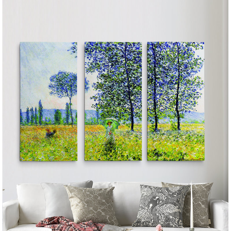 Premium in Field in Spring par Claude Monet, ensemble de 3 reproductions d'art sur toiles, H 32 po x l 48 po x P 1,5 po