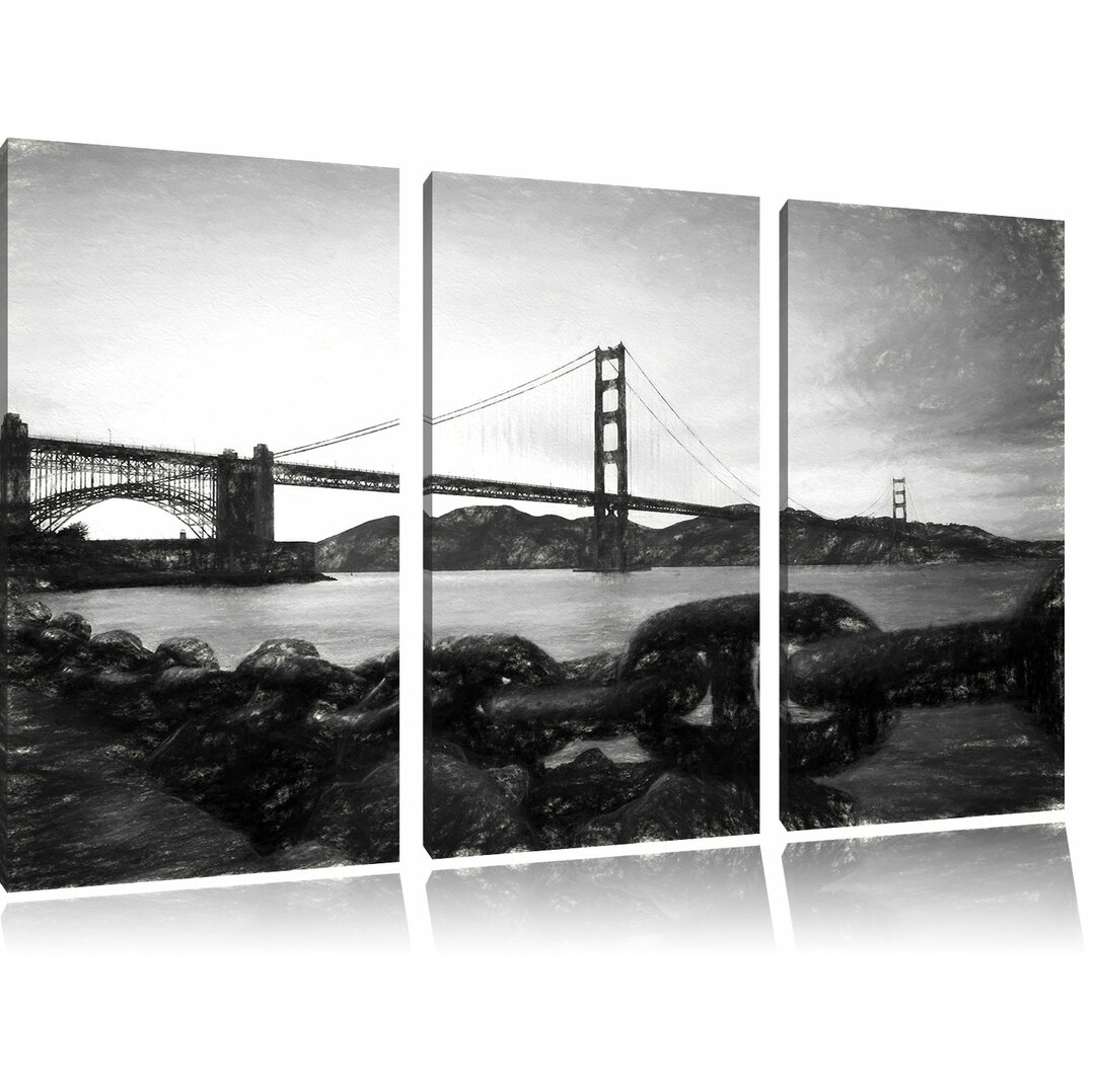 3-tlg. Leinwandbild-Set â€žGolden Gate Bridge im Sonnenuntergangâ€œ, Kunstdruck