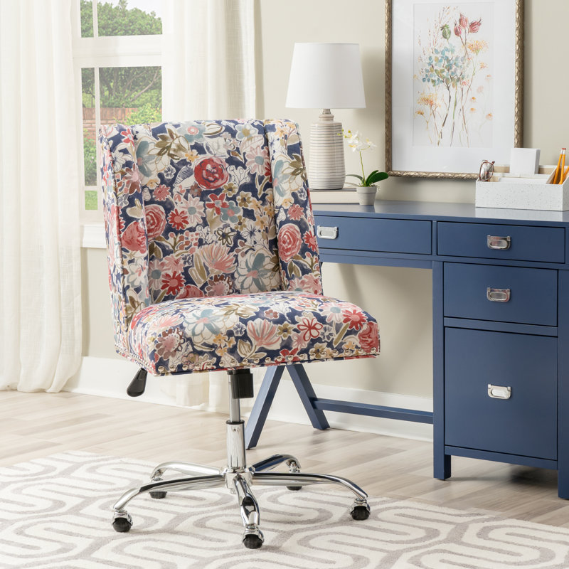 Dayton Adjustable Swivel and Tilt Task Chair with Casters, Floral, Polyester