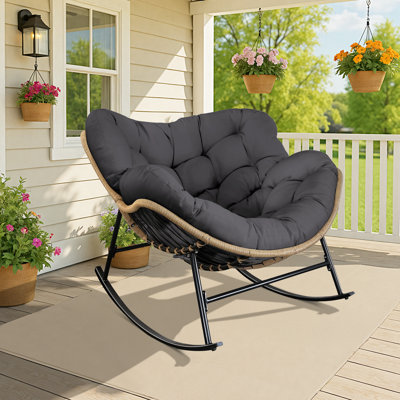 Oversized Outdoor Rocking Papasan Chair with Cushion
