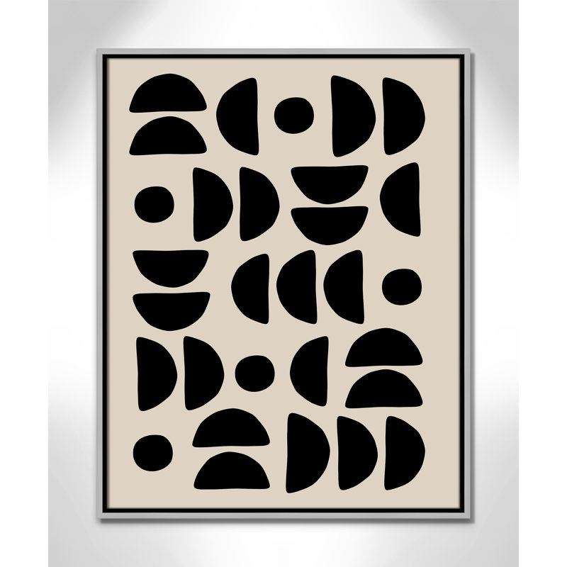 Motif géométrique semi-circulaire de Ristova, Framed Canvas, Flottant argent, 23.5'' W x 29.5'' H