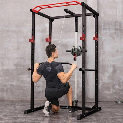 Multi-Functional Power Cage, Home Adjustable Pullup Squat Rack 1000Lbs Capacity Comprehensive Fitness Barbell Rack With Gym Accessories