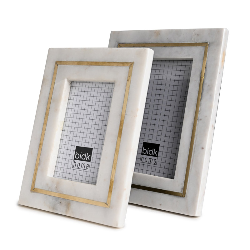 Classic White Marble 5x7 Picture Frame with Brass Inlay