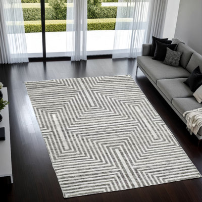 Tapis Seni, motif géométrique tissé à la machine, ivoire noir