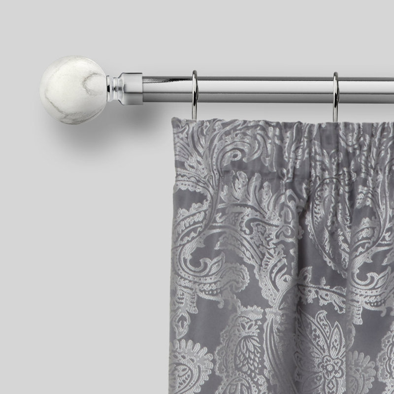 Marble Brushed Silver Adjustable 160cm to 300cm 2cm Single Curtain Pole, 1.2 - 2.1m