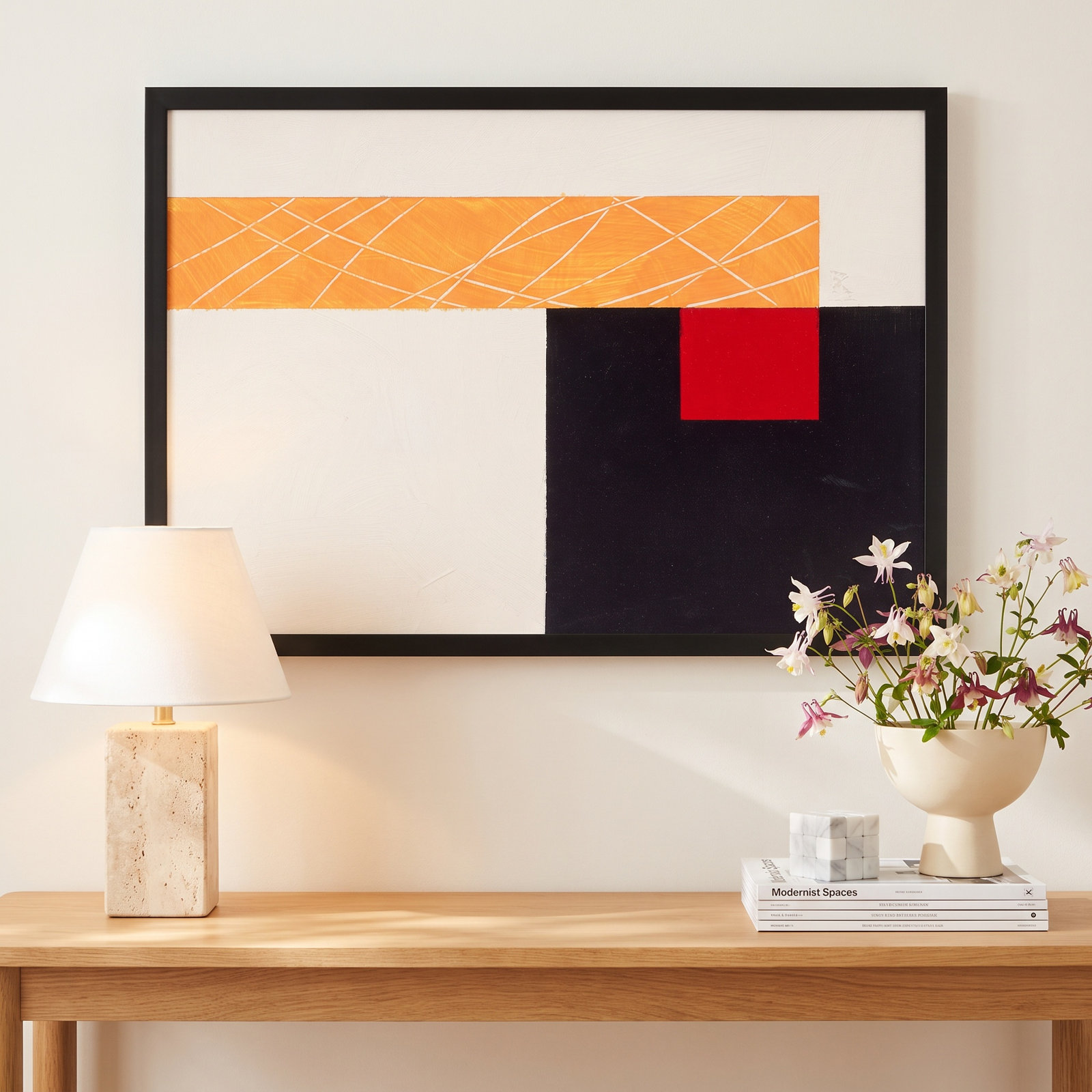 Composition With Yellow 1 by Robert Kamnatnik, 14" H x 20" W x 1.25" D, Black Framed Paper