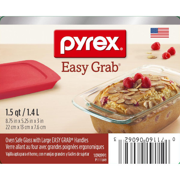 Pyrex Easy Grab 4-Piece Glass Baking Dish Set with Lids, 3-Qt & 2