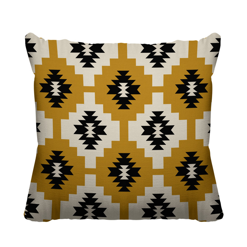 Coussin intérieur / extérieur Hinto Southwestern, Jaune, 15 po x 15 po, Carré