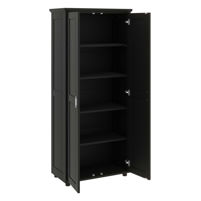 Tall Wooden Storage With Two Doors Bookcase With Adjustable Shelves, Freestanding Kitchen Pantry Cabinet