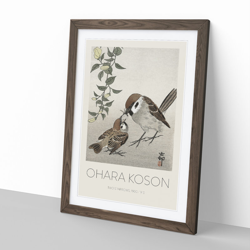 Sparrow Birds & Plants by Ohara Koson - Single Picture Frame Print, Walnut Framed, 65cm H x 48cm W x 2cm D