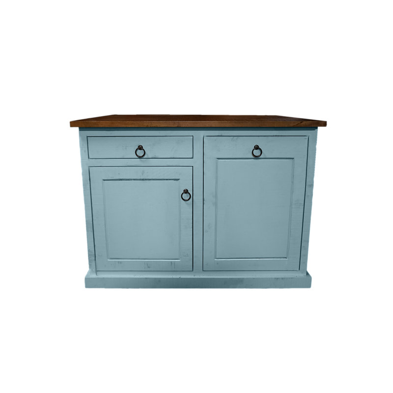Farmhouse 48" Solid Wood Kicthen Island with trash bin compartment, Interesting Aqua