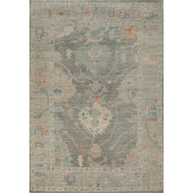 Vegetable Day Gray Wool Oushak Turkish Rug 5x7