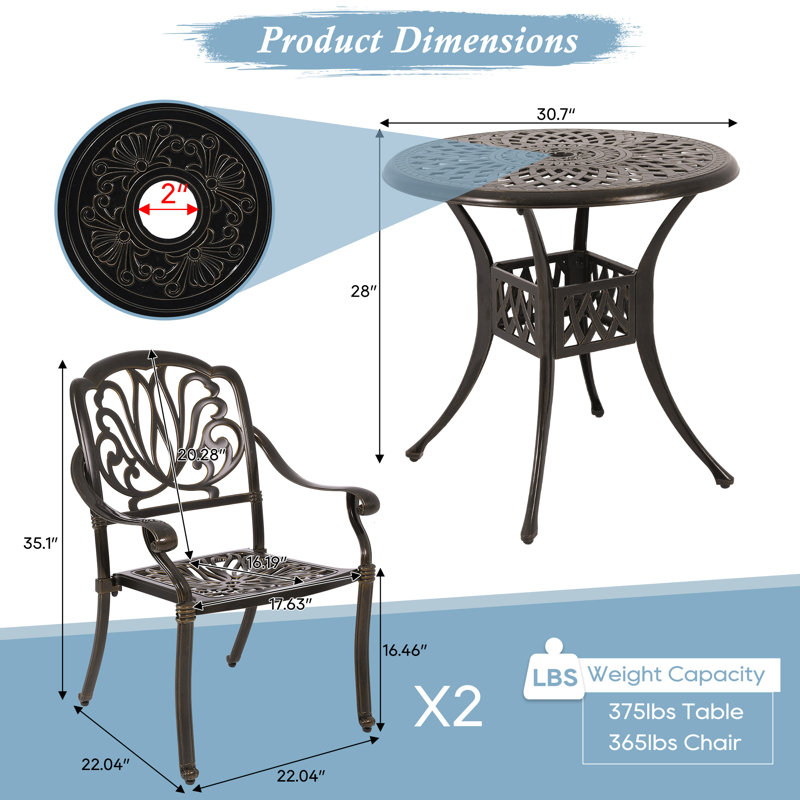Leasure 2 - Person Patio Dining Set with Round Table