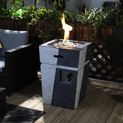 Foyer au propane en béton - Chauffe-terrasse au gaz, 11 pieds carrés chauffé, bleu, approuvé 20 po x 29,1 po, profondeur du bol 2,2 po, hauteur, avec housse de pluie