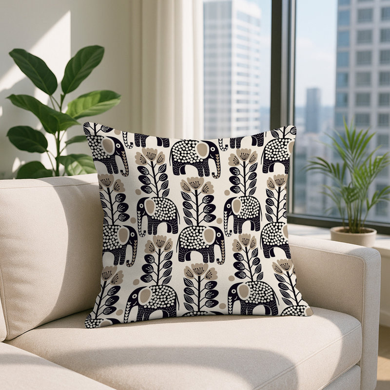 Coussin décoratif intérieur / extérieur Vance Elephant, Carré 17 po, Beige