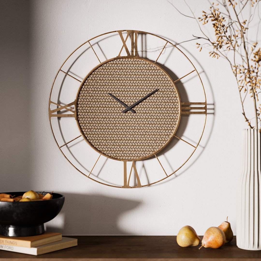 Indira Woven Metal Round Roman Wall Clock Everly Quinn