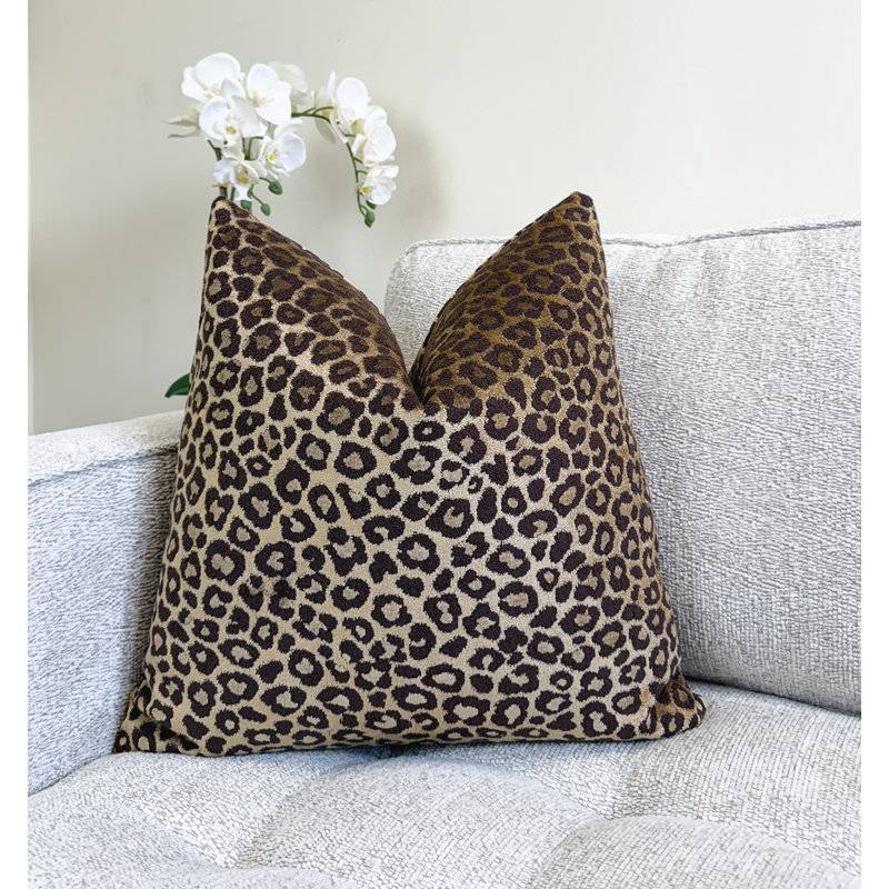 Housse de coussin en velours Leopard, Imprimé animal brun, Carré 22 po
