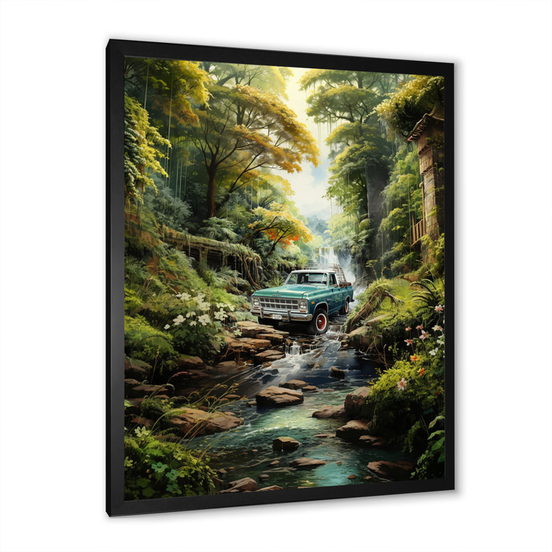 Camionnette Beitz verte, Enchanting Waterfall IV - impression, H 32 po x l 24 po x P 1 po, Cadre photo noir