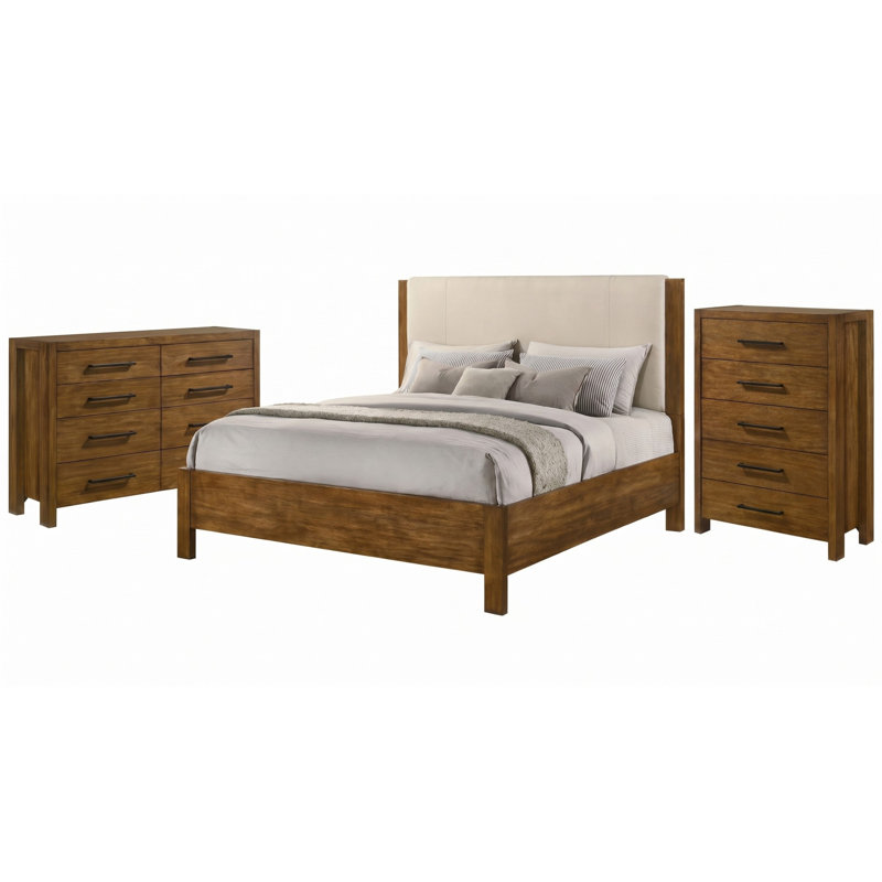 Ensemble de chambre moderne 3 pièces, pour chambre à coucher, Lit; commode; commode, Très grand lit
