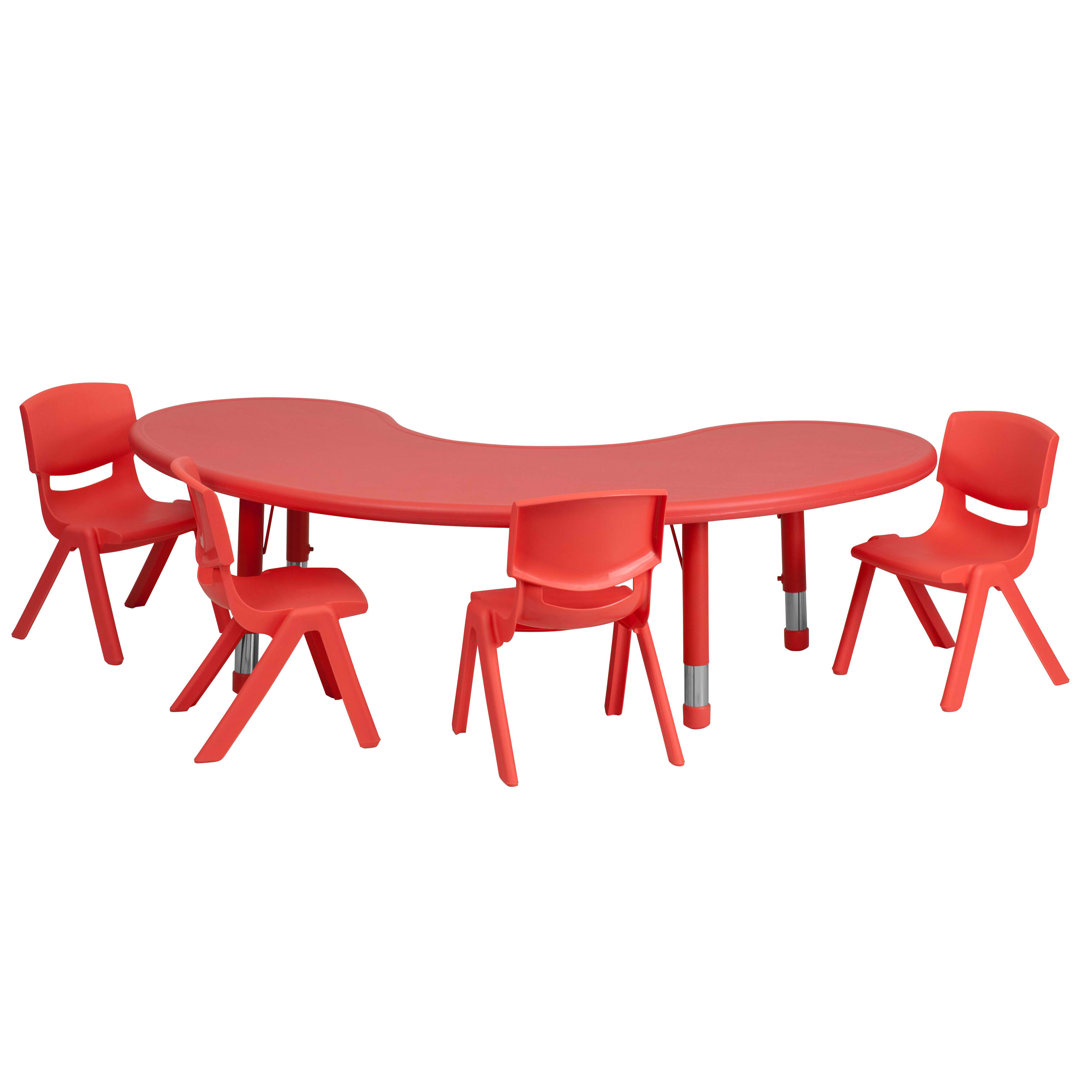 Goddard 35"W x 65"L Half-Moon Plastic Adjustable Activity Table Set - 4 Chairs Flash Furniture Tabletop 