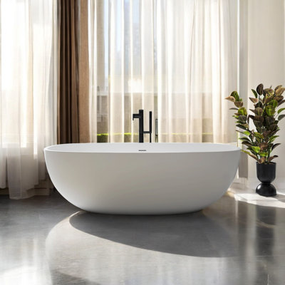 71" X 34.5'' Extra Large Freestanding Soaking Solid Surface Stone Resin Bathtub With Overflow And Pop-Up Drain