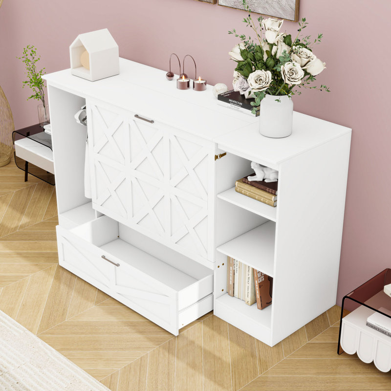 Lit escamotable simple avec tablettes, garde-robe et tiroir
