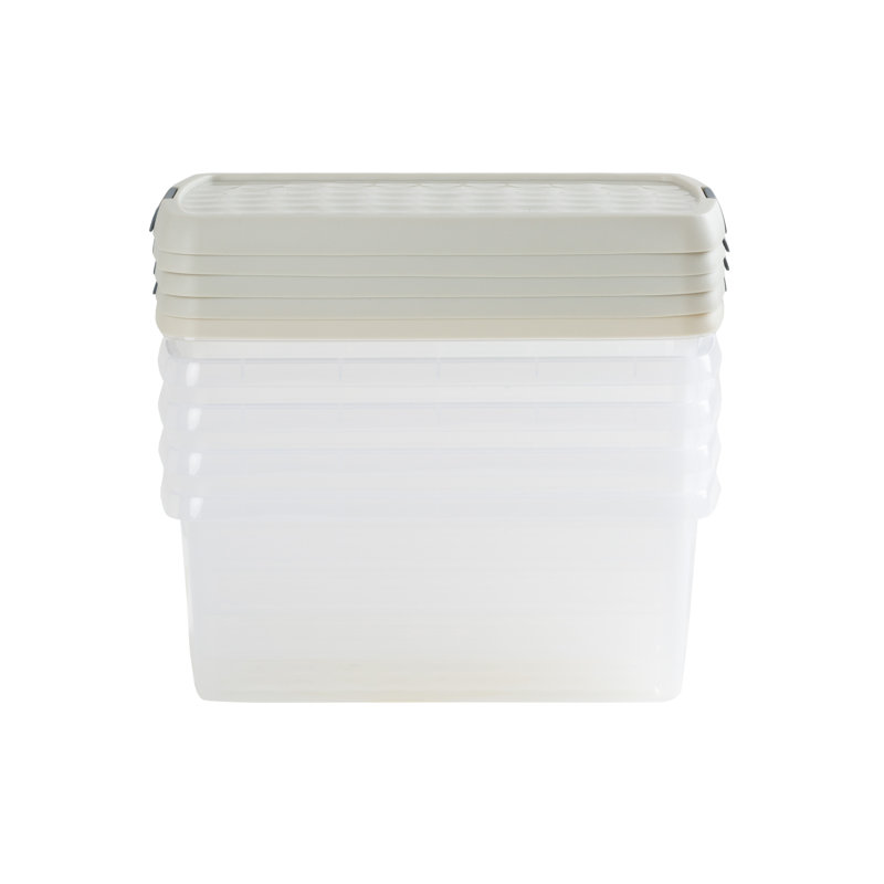 Wham Clip Rectangular Plastic Storage Boxes with Secure Clip Lock Lids Clear/Green Milieu/Stone, Cream, 10.5 Liters