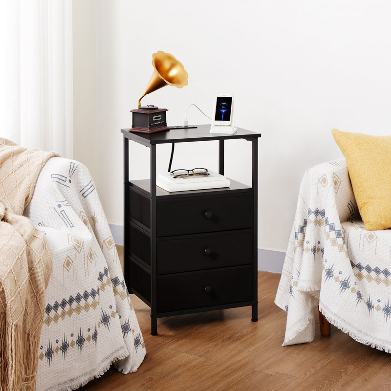 Table de chevet 24,88 "à DEL avec 3 tiroirs et station de charge, ensemble de 2, Black