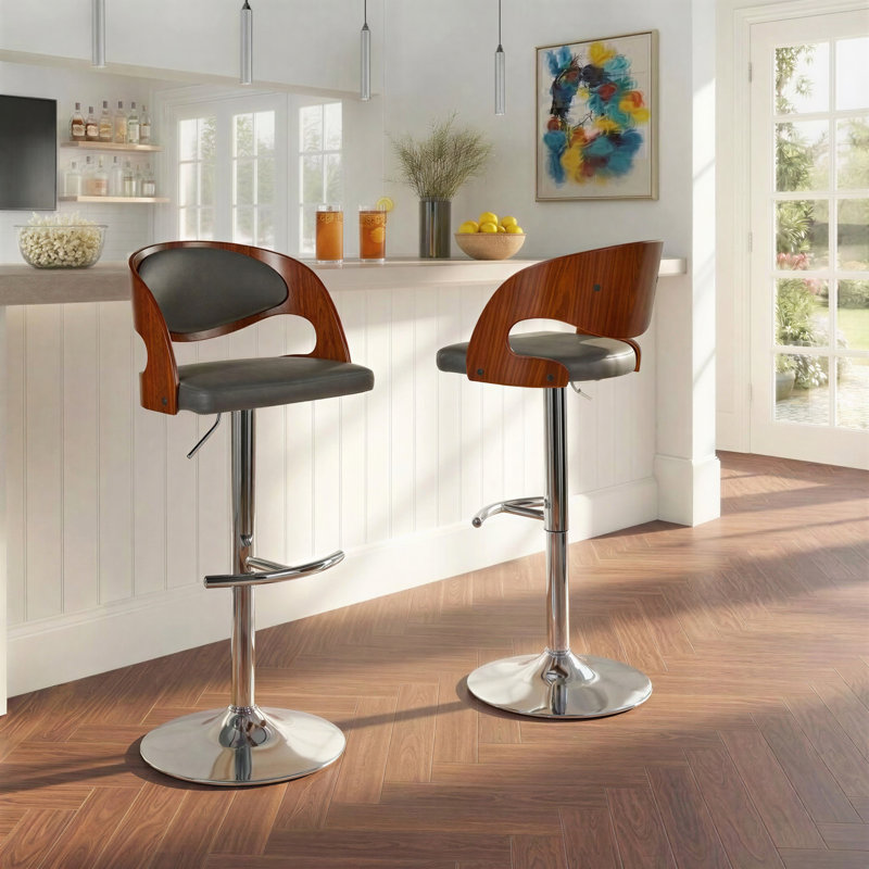Tabouret Arabelle, Chrome / acajou, Blanc
