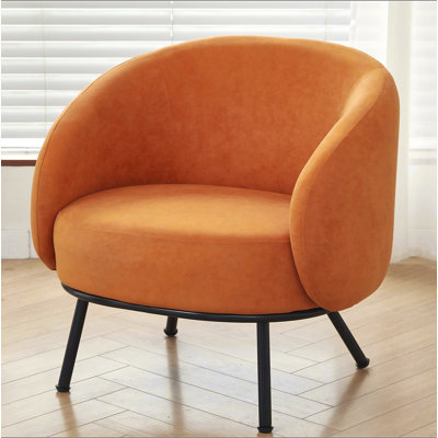 Mid-Century Modern Velvet Accent Chair, Upholstered Barrel Armchair with Metal Legs, Comfy Single Sofa Chair for Living Room Bedroom