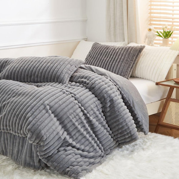 Basics Ultra-Soft Micromink Sherpa Comforter Bed Set - Charcoal, King