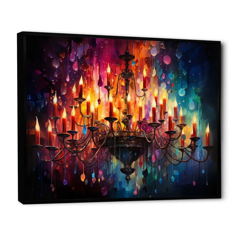 Lustre brillant pointillisme chromatique, Cadre flottant noir, H 24 po x l 32 po x P 1 po