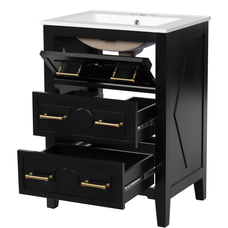 Meuble-lavabo de salle de bain 24 po avec lavabo en céramique Retro, Black