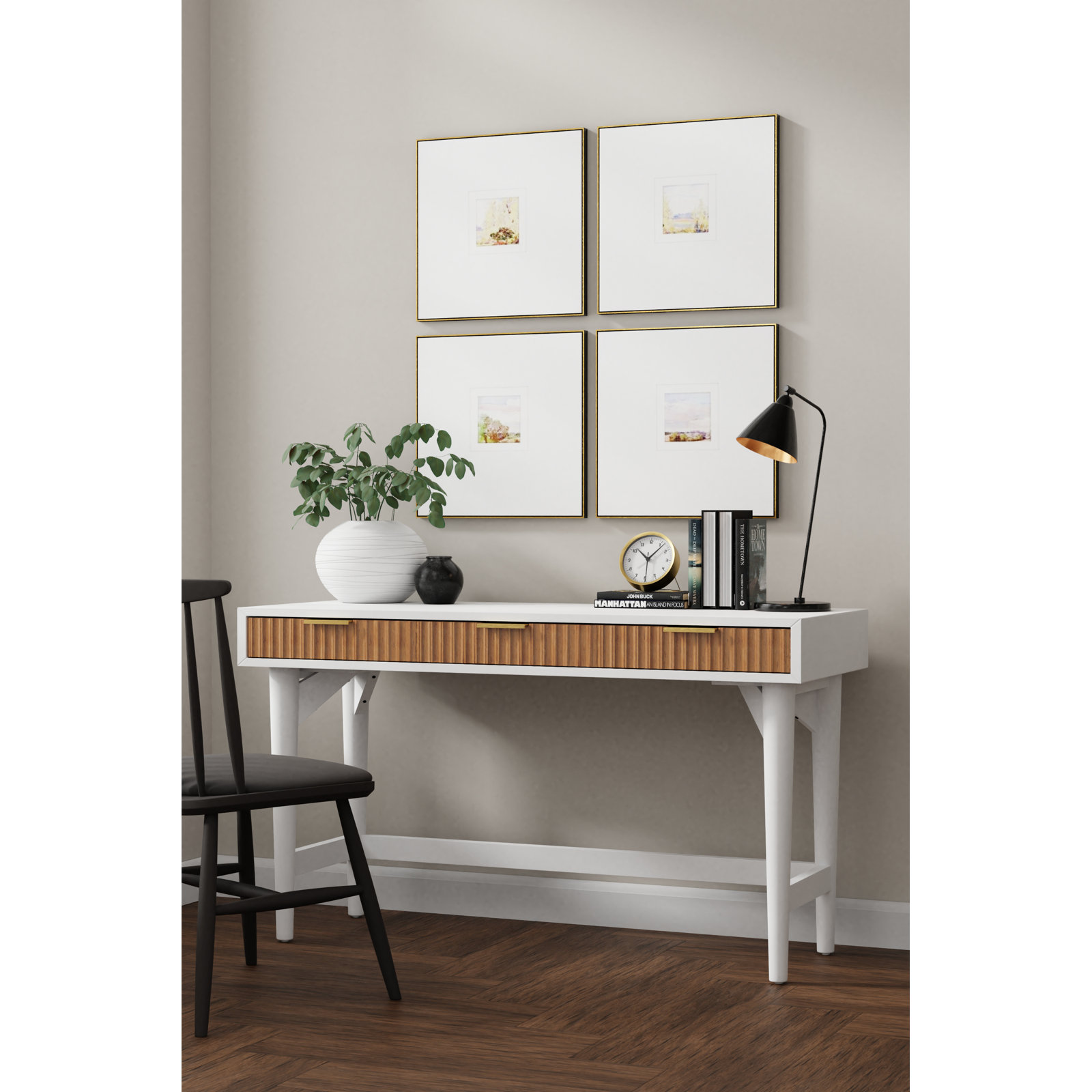 52 " Writing Desk, White/Natural