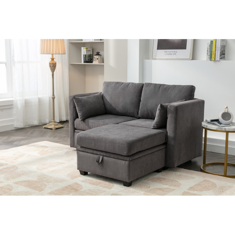 Toxi 58.26" Upholstered Loveseat with Ottoman, Dark Gray