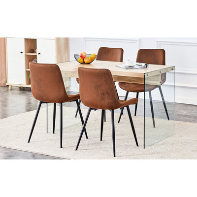 Thick Panel Coffee Table And 4 Wearable Square Fabric Chairs Ample Space With Tempered Glass & Comfortable Integrated
