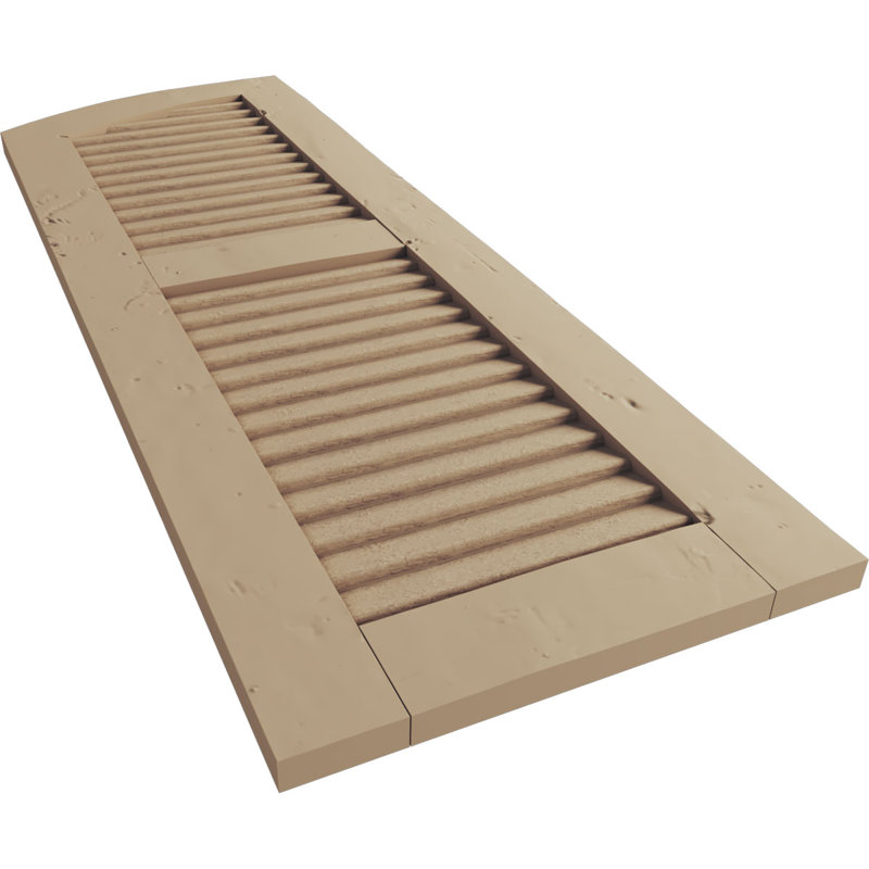 Timberthane Two Equal Louvre w/Elliptical Top Shutters, 88", Knotty Pine Texture/Primed Tan, 15"