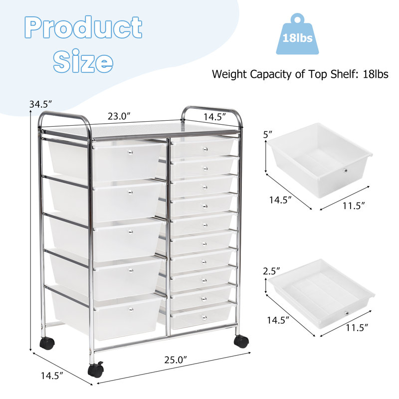 Barksdale 15-Drawer Utility Rolling Organizer Cart, White