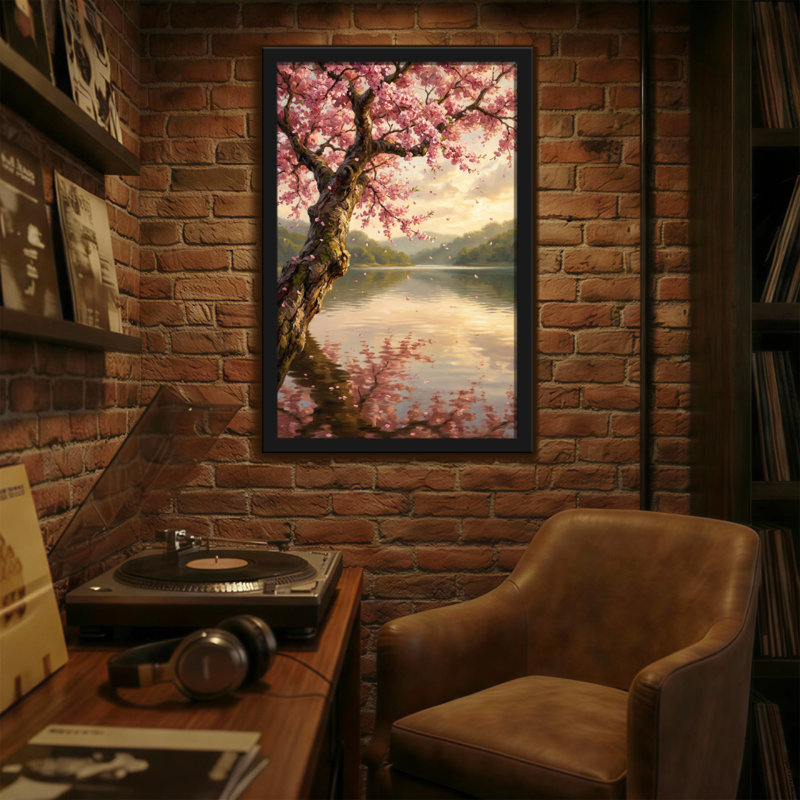 «Plants & Flowers Cherry Blossom Tree Lake Reflection Sunset», reproduction d'art