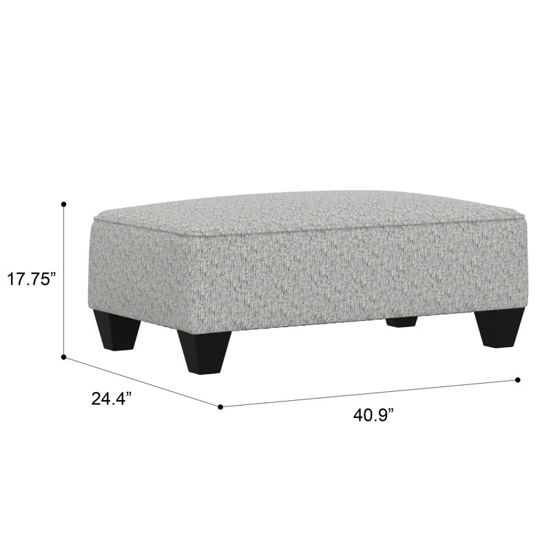 Heather-Grey Upholstered Ottoman, Light Blue and Gray