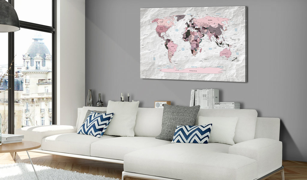 Leinwandbild - World Map: Pink Continents