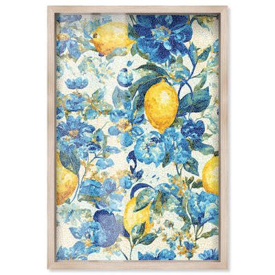 «Lemon Mosaic I Shadowbox Print», art mural floral bleu par Art Remedy, cadre blond, 21 x 31