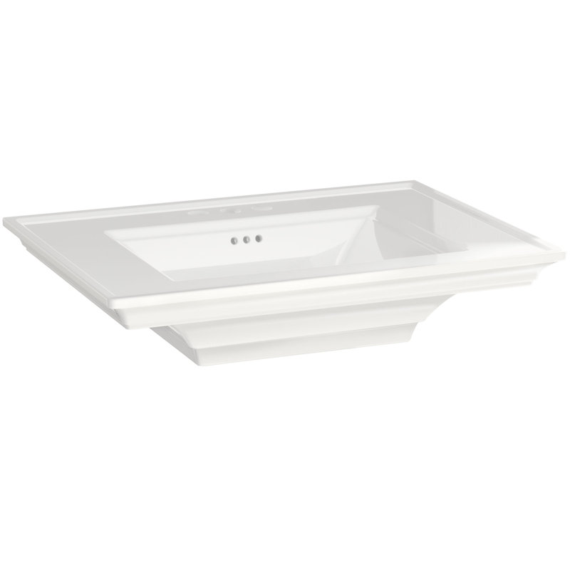 White Ceramic Rectangular Pedestal Bathroom Sink with Overflow