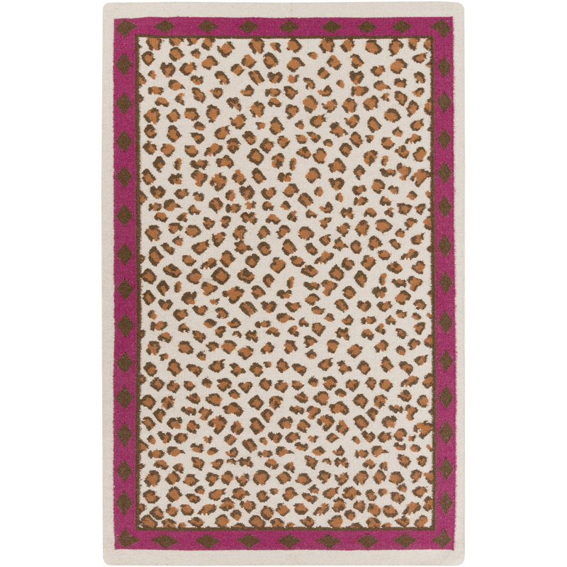 Tapis ivoire / rose vif en laine tissé à la main Colewood, Rectangle 5 pi x 8 pi