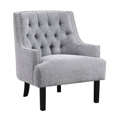Button- Accent Chair In Gray Chenille For Stylish Living Room Furniture Upholstered With Back And Solid Wood Area