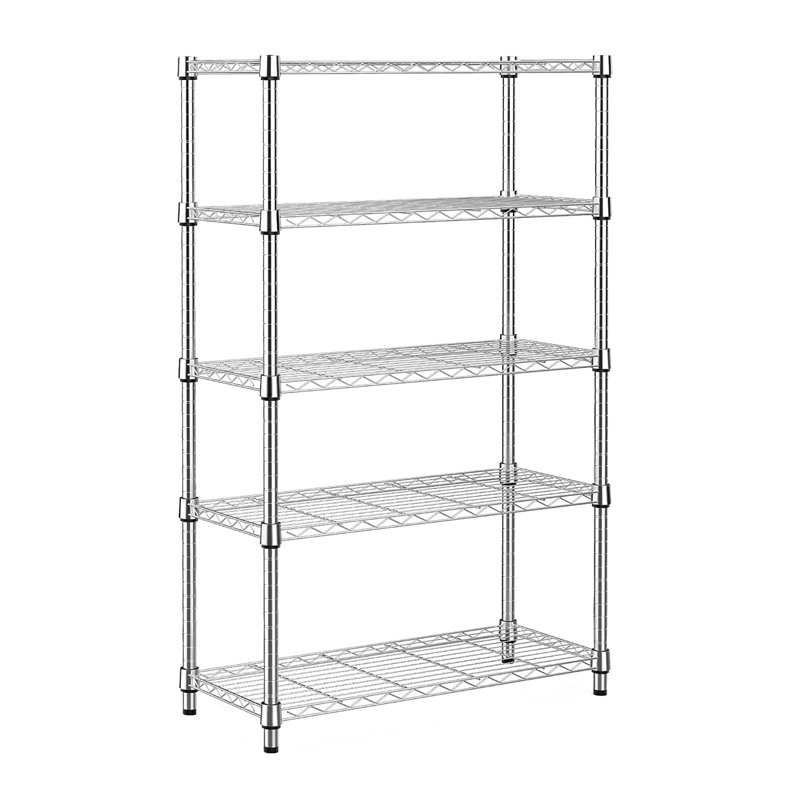 Étagère robuste à 5 niveaux en acier 1250 lb, support de rangement utilitaire réglable pour le garage, la cuisine et le bureau, chrome (P 13,8 po x l 23,6 po x H 62,4 po)