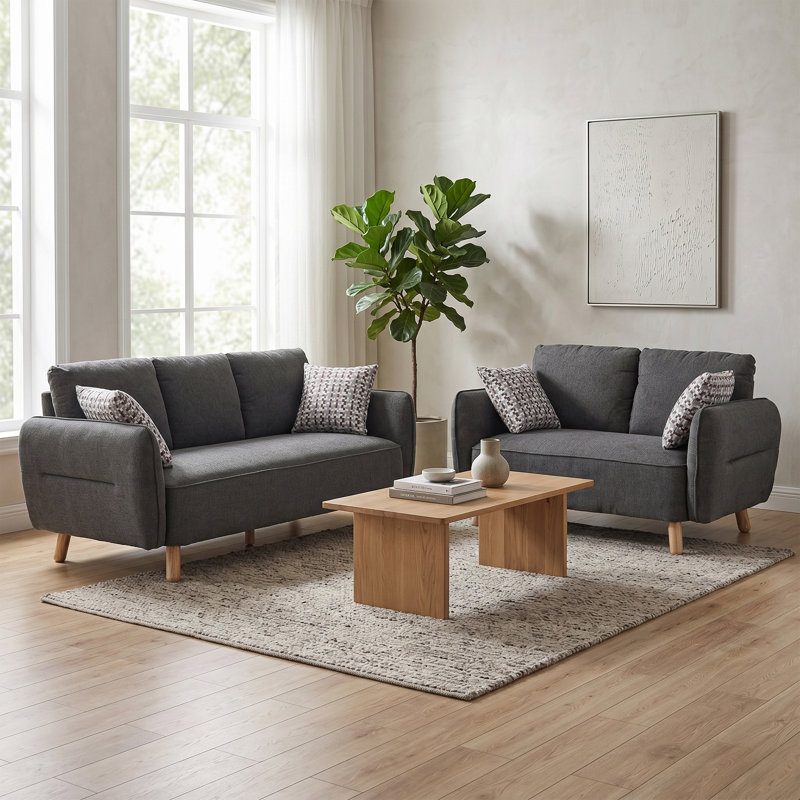 Fixed Sofa Set, Dark Grey, 2 Pieces: Sofa, Loveseat