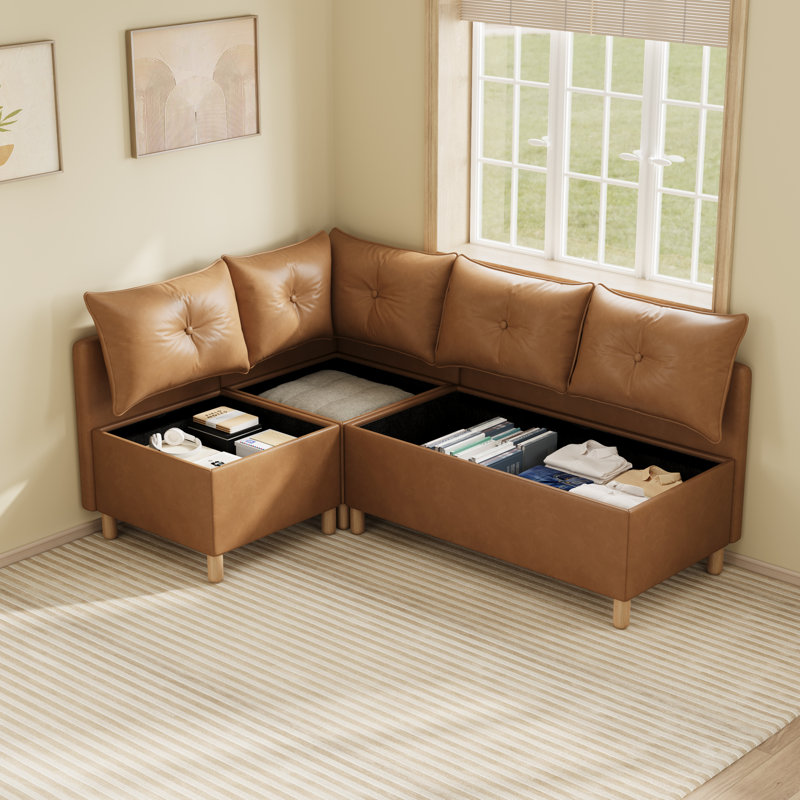 Banquette d'angle modulaire avec rangement, siège d'angle rembourré, Siège de coin