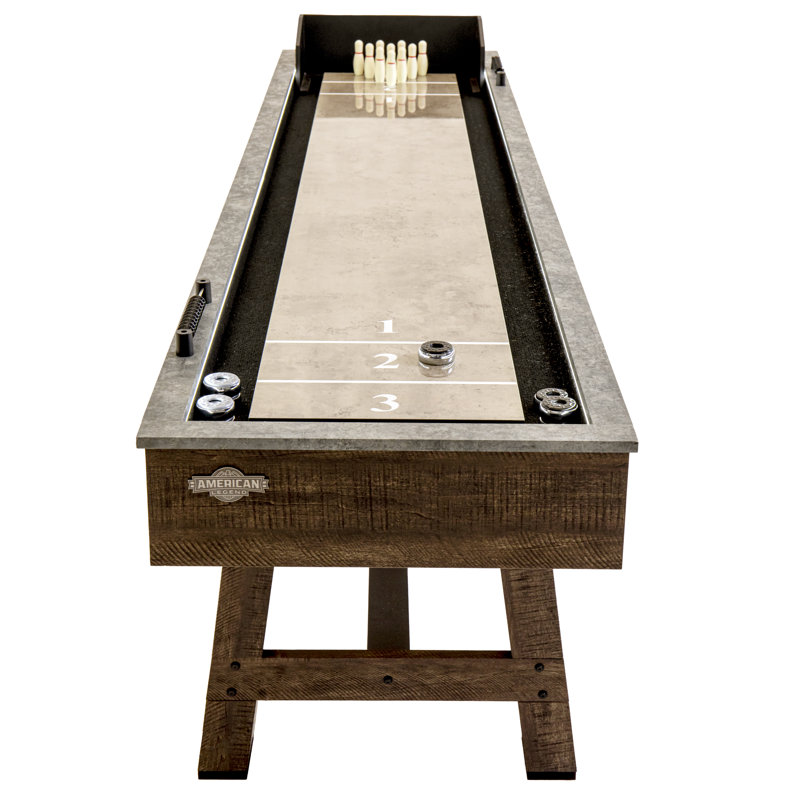Rustic Woodgrain 9' LED Shuffleboard Table with Bowling Set